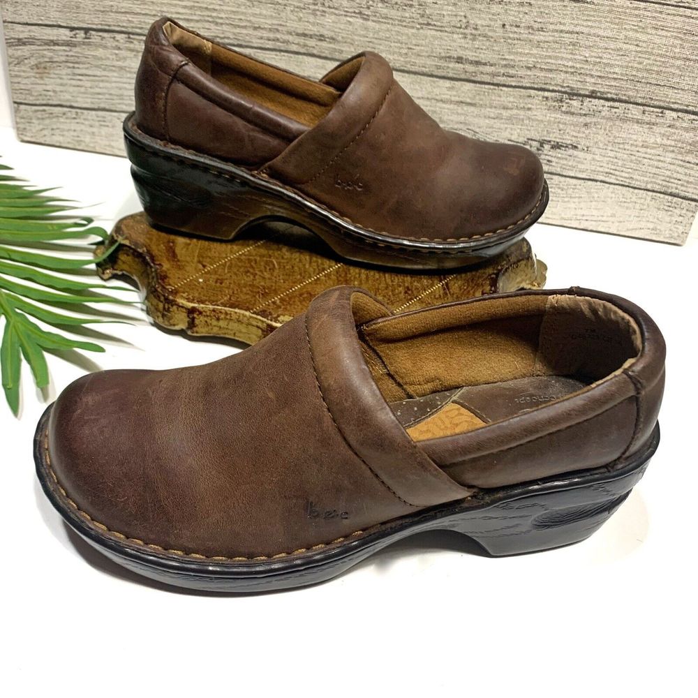 BOC Shoes Womens Professional Clogs Wedge Heels Comfort Leather Slip On Size 7